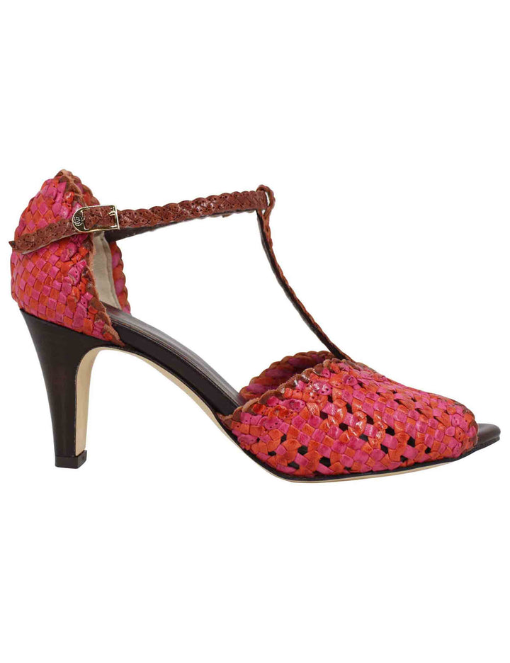 Spatarella Sandali donna in pelle intrecciata fuxia con tacco alto Sconti VIP