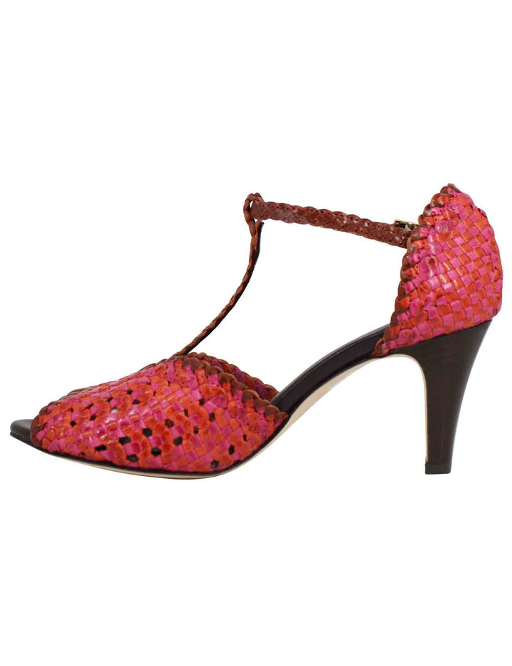 Spatarella Sandali donna in pelle intrecciata fuxia con tacco alto Sconti VIP