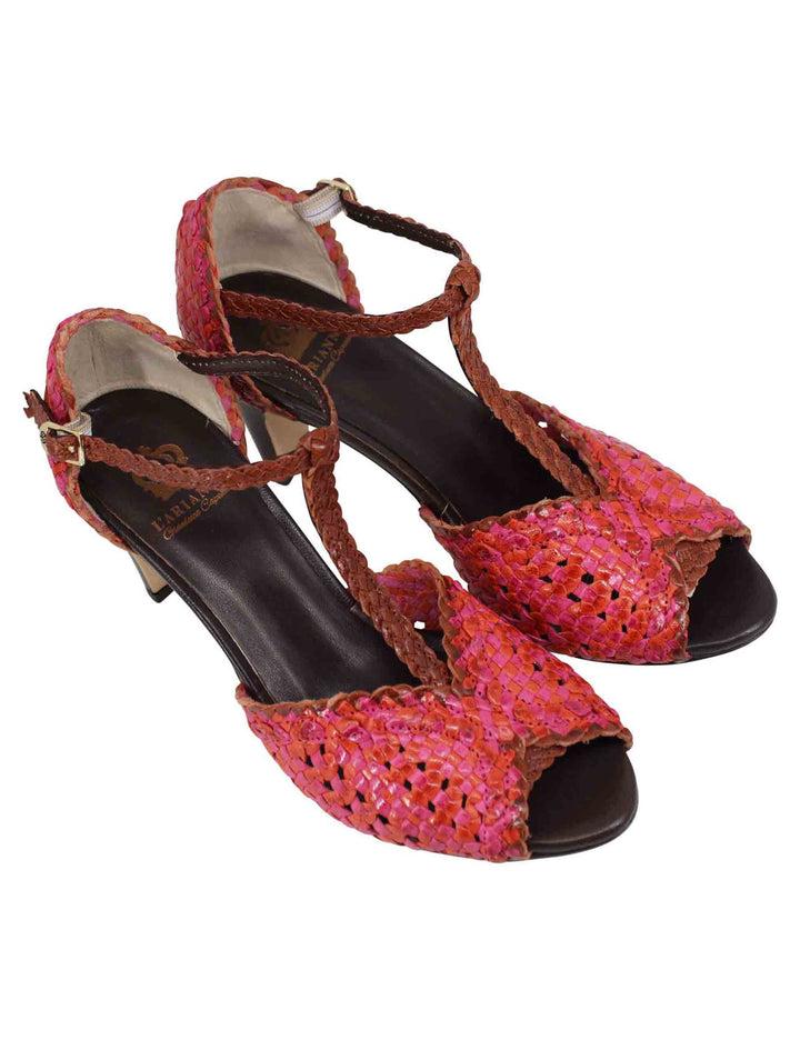 Spatarella Sandali donna in pelle intrecciata fuxia con tacco alto Sconti VIP