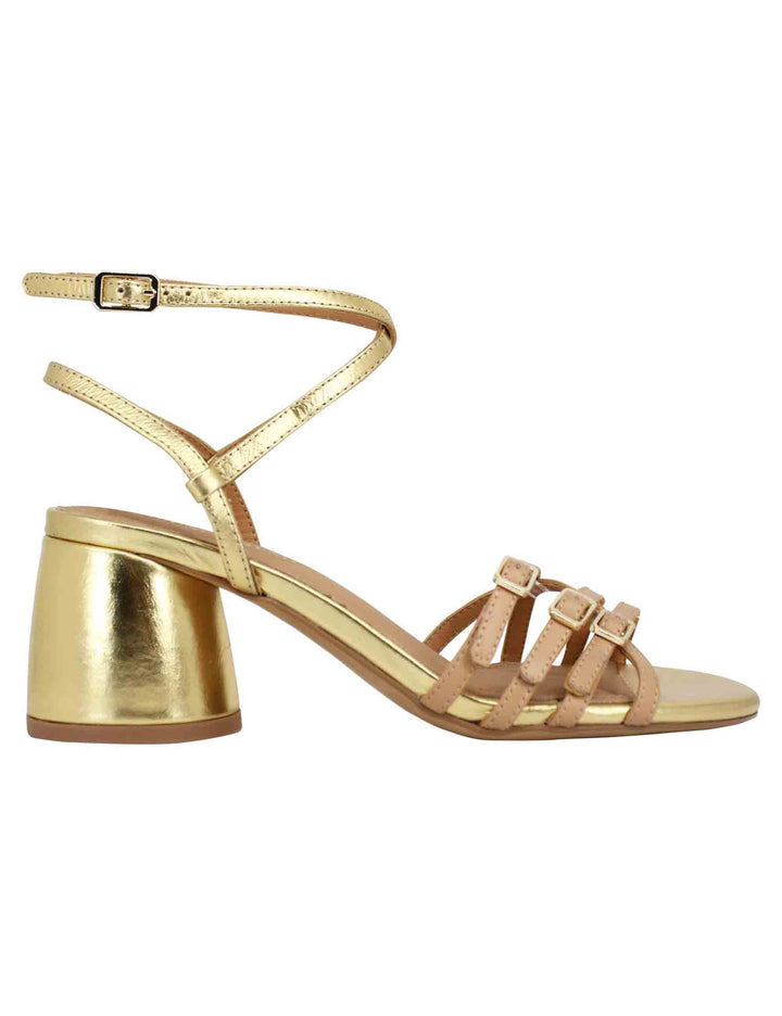 Spatarella Sandali donna in pelle oro con doppio cinturino alla caviglia e tacco alto Super Saving Price