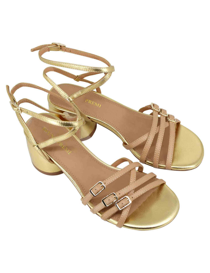 Spatarella Sandali donna in pelle oro con doppio cinturino alla caviglia e tacco alto Super Saving Price
