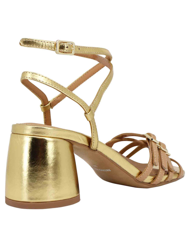 Spatarella Sandali donna in pelle oro con doppio cinturino alla caviglia e tacco alto Super Saving Price