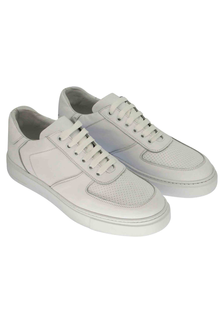 Spatarella Sneakers uomo in pelle bianca con cuciture e fondo in gomma Fino al 65% di sconto