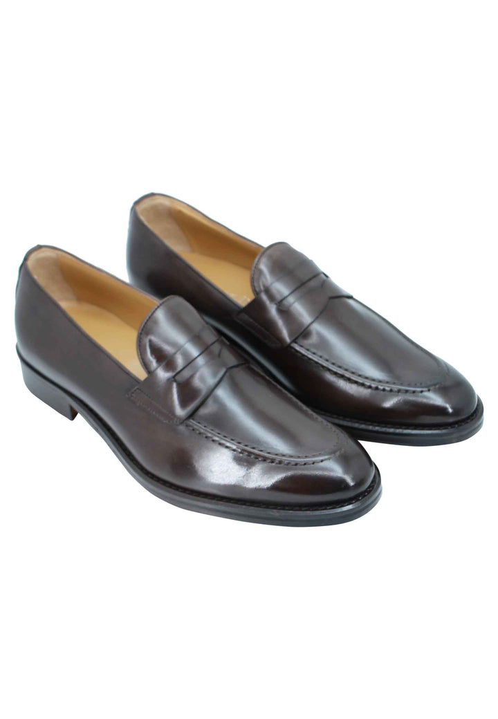 Spatarella Mocassini uomo in pelle testa di moro con punta affusolata e suola in cuoio Black Friday Prezzi