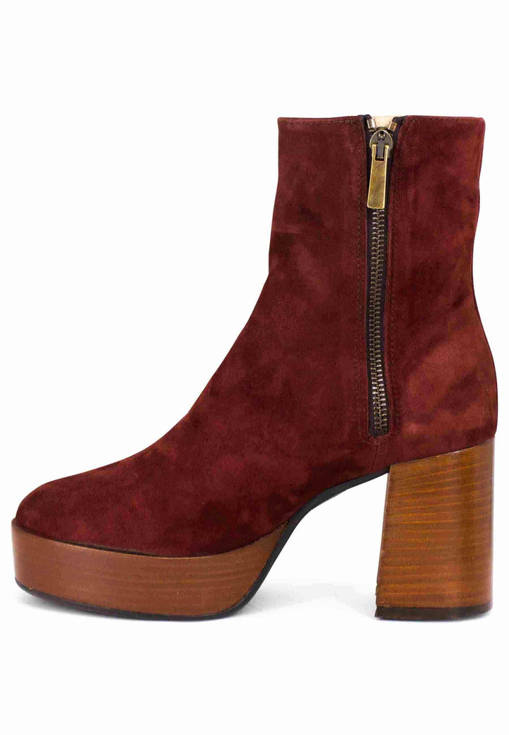 Spatarella Stivaletti donna in camoscio mattone con tacco alto e plateau con zip laterale di chiusura Italia