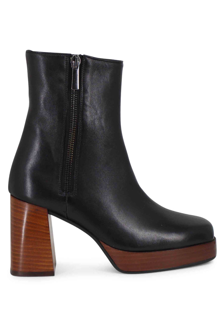 Spatarella Stivaletti donna in pelle nera con tacco alto e plateau con zip esterna Promozione
