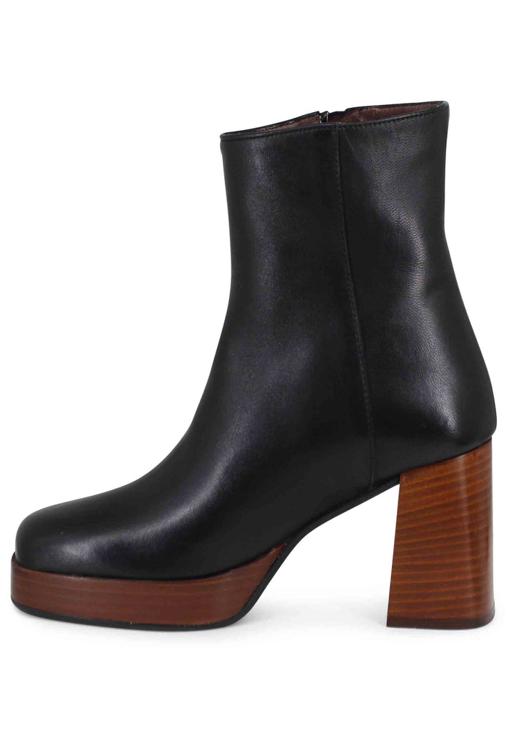 Spatarella Stivaletti donna in pelle nera con tacco alto e plateau con zip esterna Promozione
