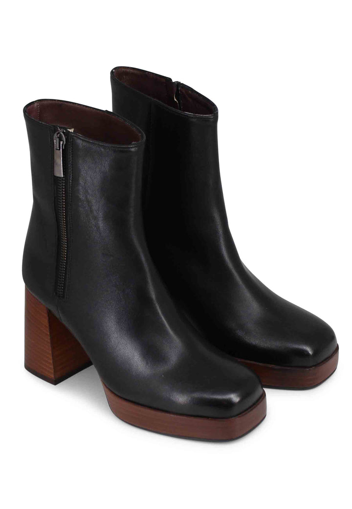 Spatarella Stivaletti donna in pelle nera con tacco alto e plateau con zip esterna Promozione