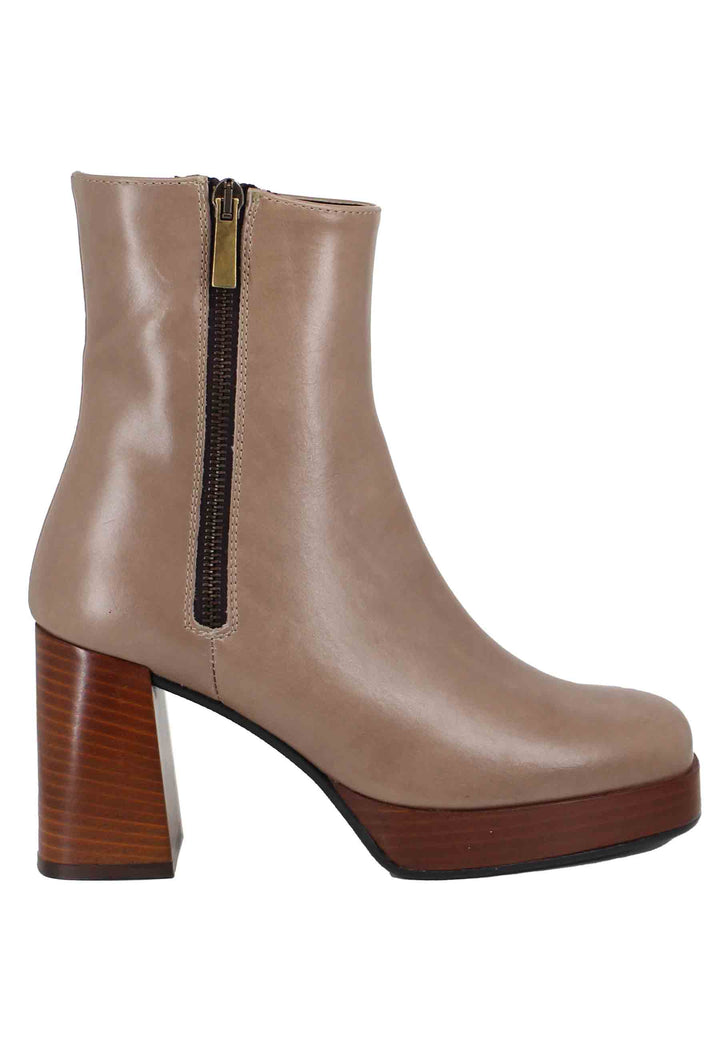 Spatarella Stivaletti donna in pelle taupe con tacco alto e plateau con zip esterna Qualità Garantita