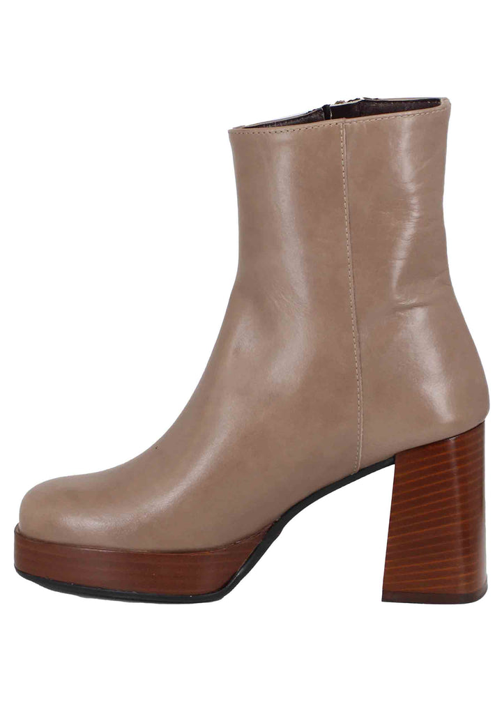 Spatarella Stivaletti donna in pelle taupe con tacco alto e plateau con zip esterna Qualità Garantita