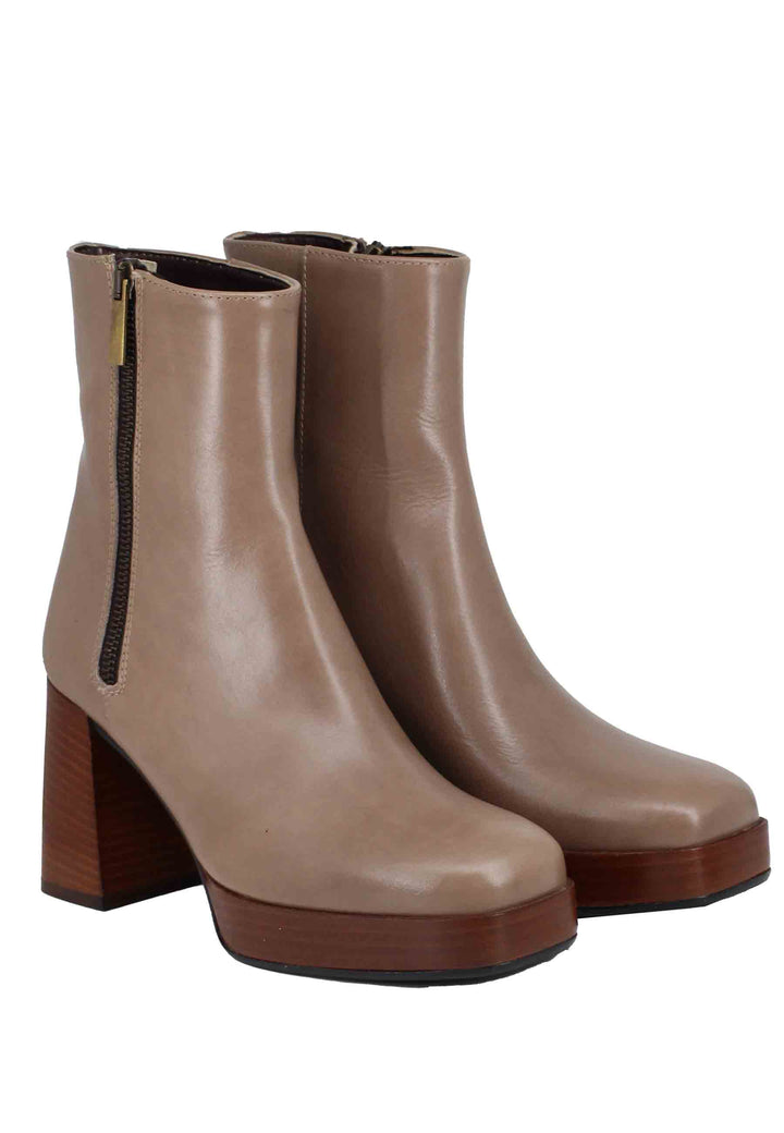 Spatarella Stivaletti donna in pelle taupe con tacco alto e plateau con zip esterna Qualità Garantita