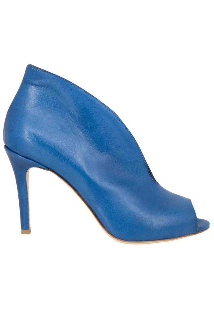Spatarella Stivaletti open toe donna in pelle blu denim tacco alto Consegna Veloce