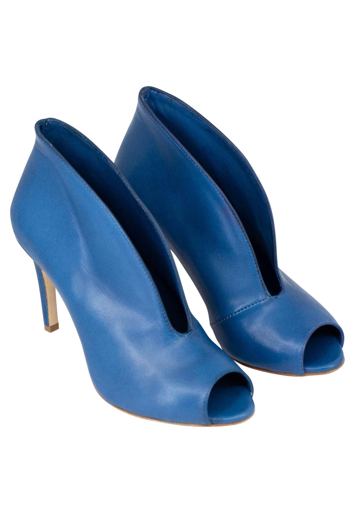 Spatarella Stivaletti open toe donna in pelle blu denim tacco alto Consegna Veloce