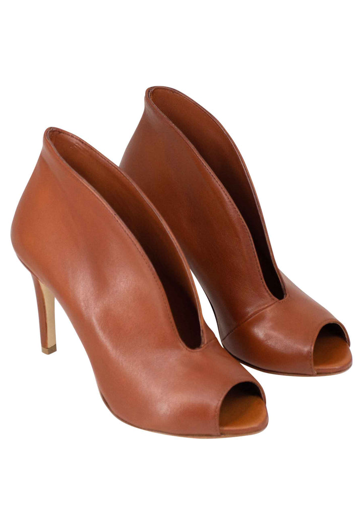 Spatarella Stivaletti open toe donna in pelle cuoio tacco alto Promozione Limitata