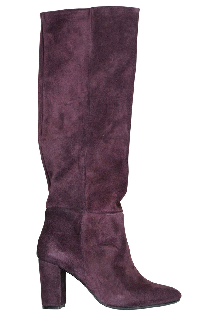 Spatarella Stivali a tubo donna in camoscio bordeaux tacco alto punta tonda Fino Al -60%