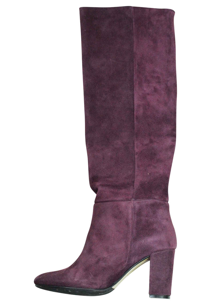 Spatarella Stivali a tubo donna in camoscio bordeaux tacco alto punta tonda Fino Al -60%