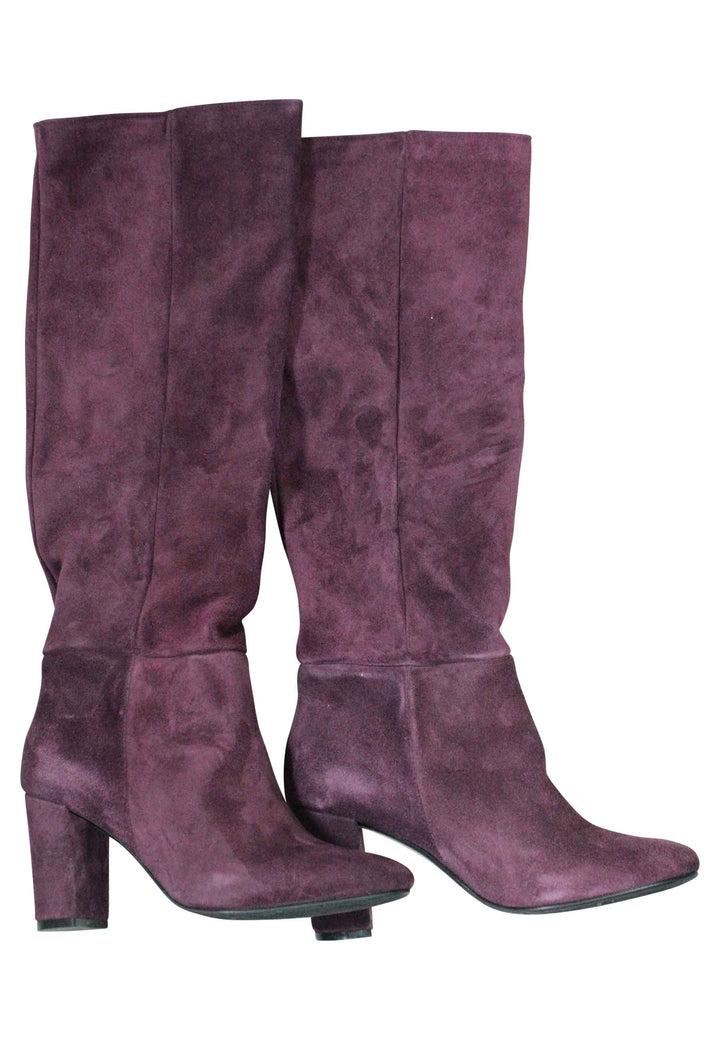 Spatarella Stivali a tubo donna in camoscio bordeaux tacco alto punta tonda Fino Al -60%
