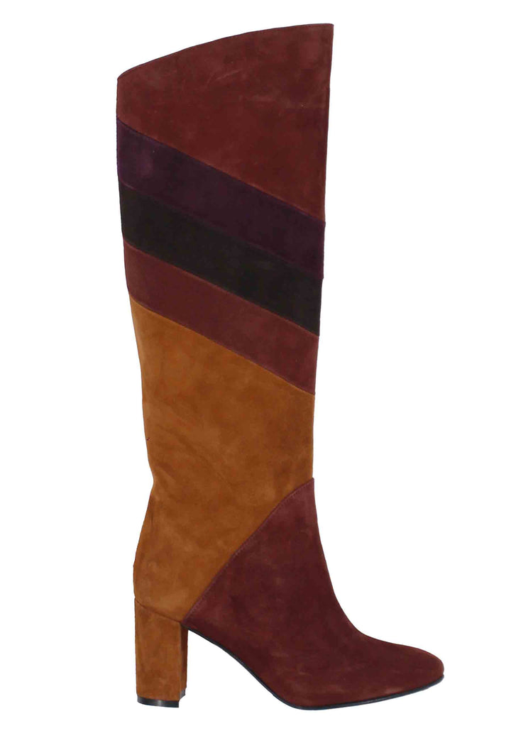 Spatarella Stivali donna a tubo in camoscio marrone con punta tonda Shopping Online