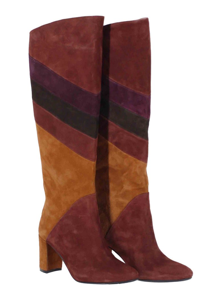 Spatarella Stivali donna a tubo in camoscio marrone con punta tonda Shopping Online