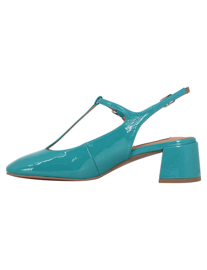 Spatarella Decollete slingback donna in vernice turchese con doppio cinturino Mignon Sottocosto