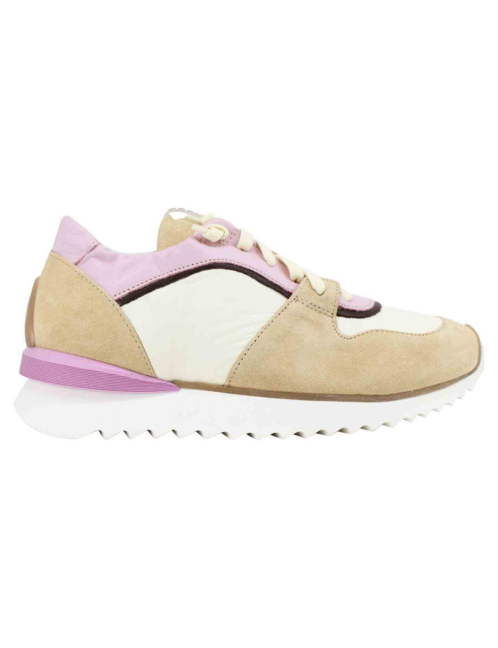 Spatarella Sneakers donna in pelle e camoscio beige Presa