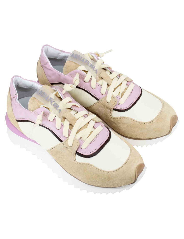 Spatarella Sneakers donna in pelle e camoscio beige Presa