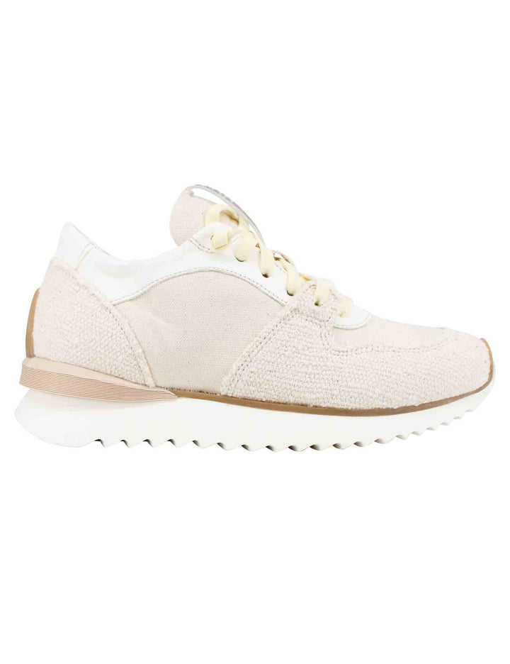Spatarella Sneakers donna in pelle e tessuto beige Sconto