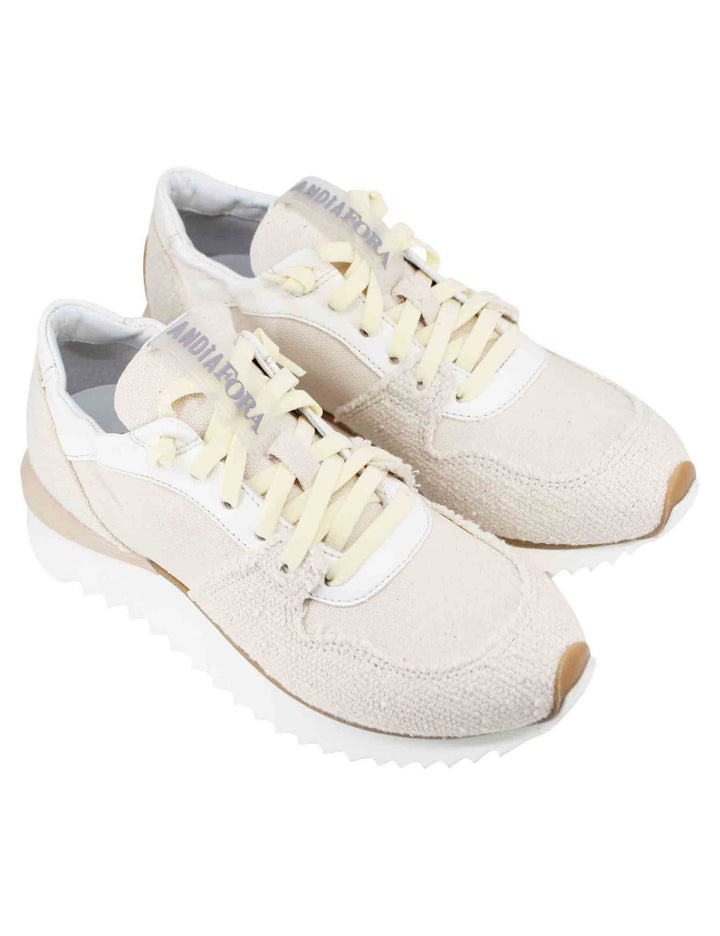 Spatarella Sneakers donna in pelle e tessuto beige Sconto