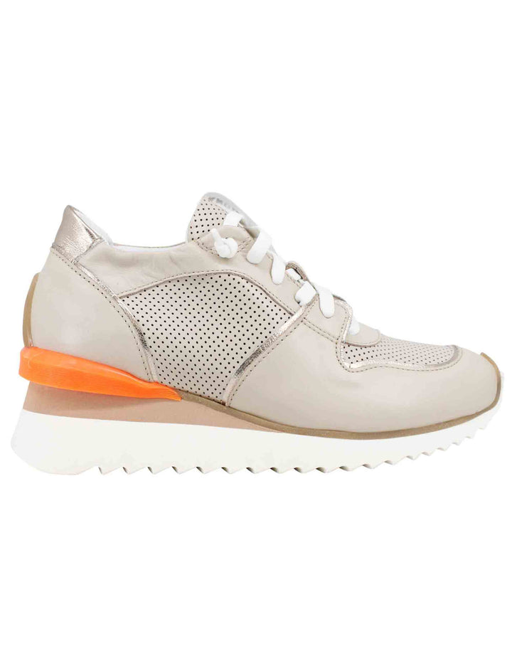 Spatarella Sneakers donna in pelle beige con zeppa interna Offerta
