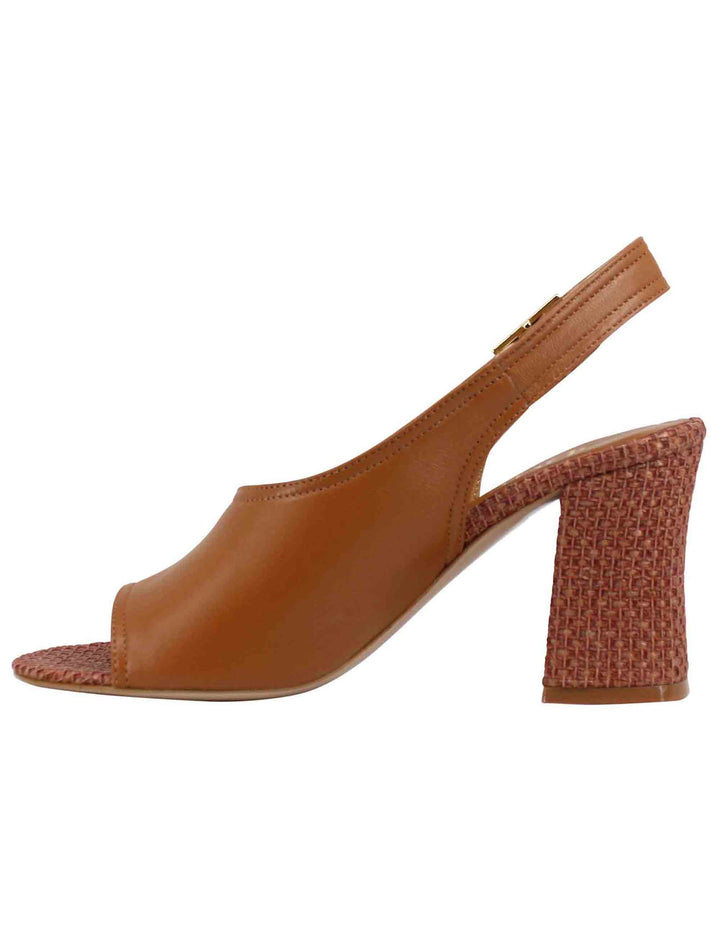 Spatarella Sandali slingback donna in pelle cuoio con tacco alto rivestito in rafia Economico
