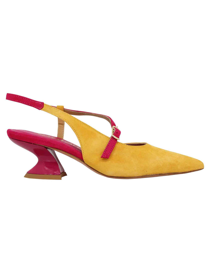 Spatarella Decollete slingback donna in camoscio giallo con tacco in contrasto Online