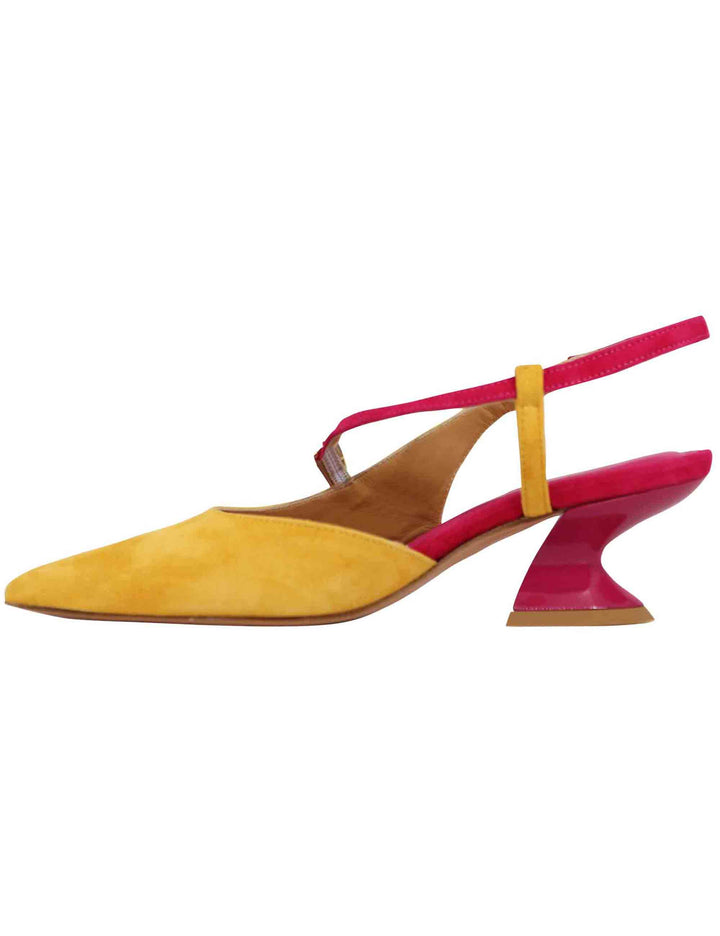 Spatarella Decollete slingback donna in camoscio giallo con tacco in contrasto Online