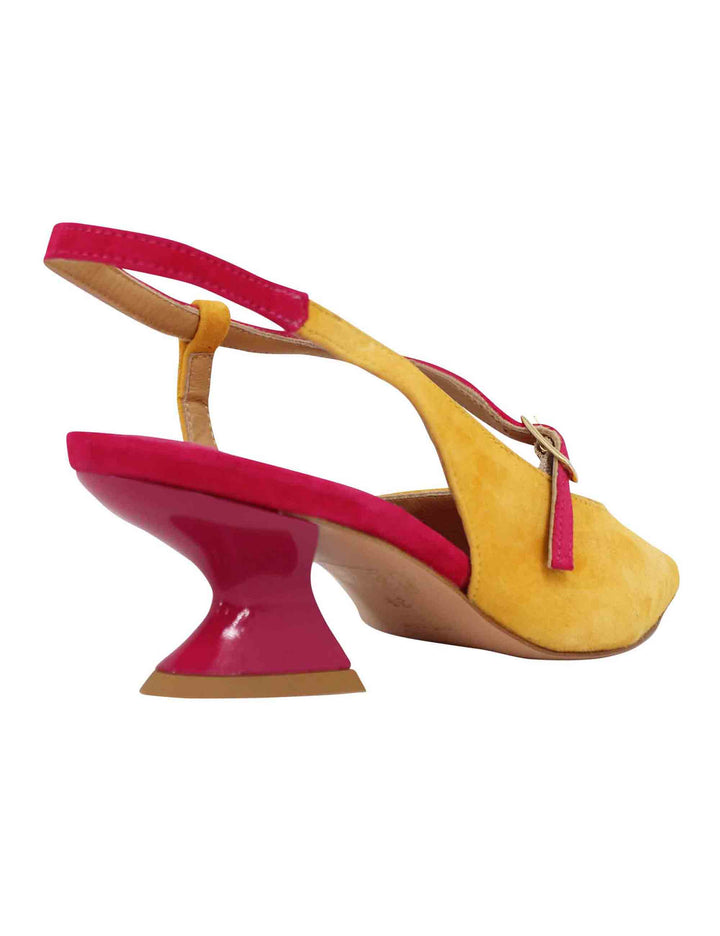Spatarella Decollete slingback donna in camoscio giallo con tacco in contrasto Online