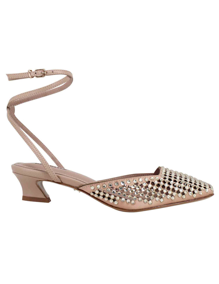 Spatarella Sandali slingback donna in pelle nude con strass e tacco basso Pia Outlet