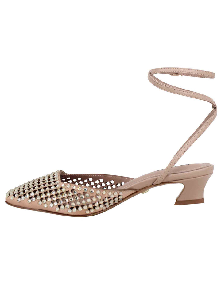 Spatarella Sandali slingback donna in pelle nude con strass e tacco basso Pia Outlet