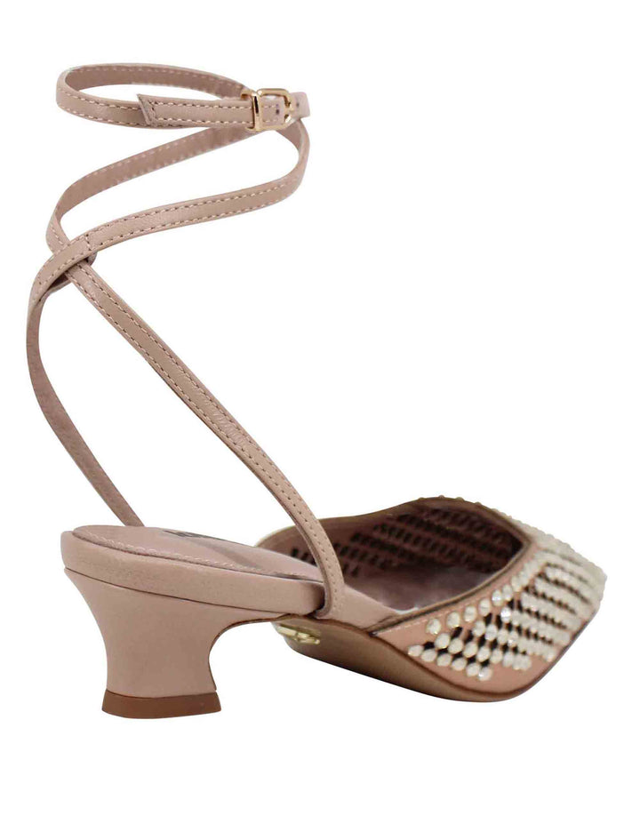 Spatarella Sandali slingback donna in pelle nude con strass e tacco basso Pia Outlet