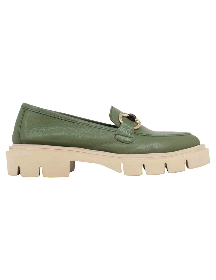 Spatarella Mocassini donna in pelle verde con suola carrarmato leggera In Vendita
