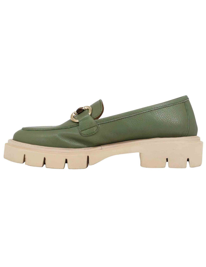 Spatarella Mocassini donna in pelle verde con suola carrarmato leggera In Vendita