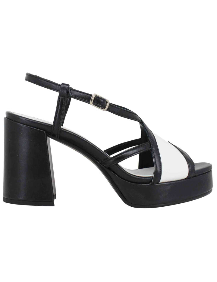 Spatarella Sandali slingback donna in pelle nera tacco alto e plateau Saldi