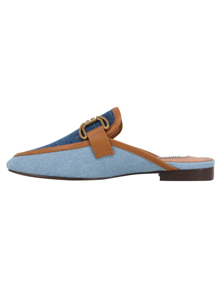 Spatarella Sabot donna in canvas blu con morsetto brunito e tacco basso Vela Saldi Di Fabbrica