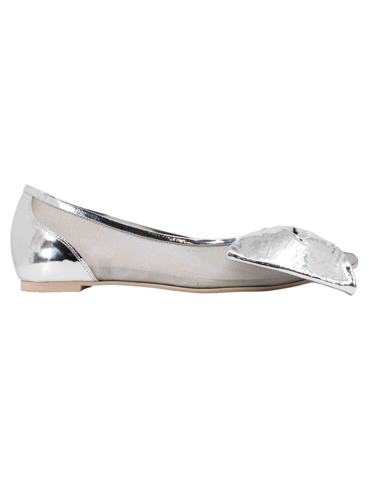 Spatarella Ballerine donna in pelle argento con punta a punta e fiocco Vendite Flash