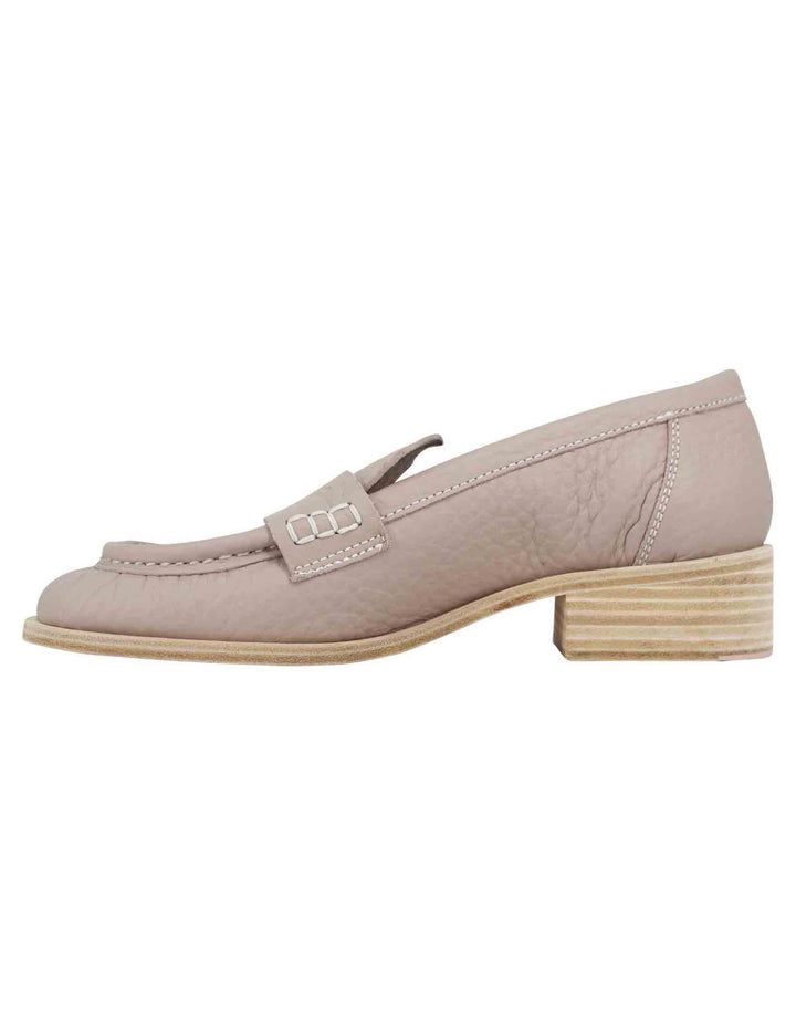 Spatarella Mocassini donna in pelle beige con vaschettone e suola in cuoio Negozio