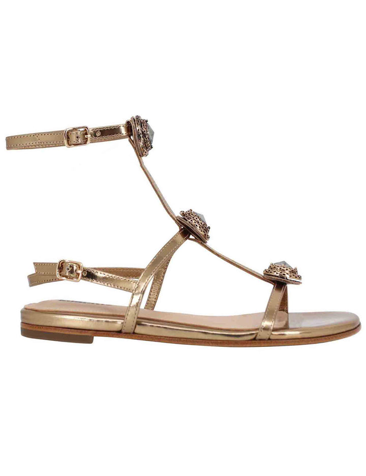 Spatarella Sandali flat slingback donna in pelle bronzo con borchie e punta quadra Lya Nuova
