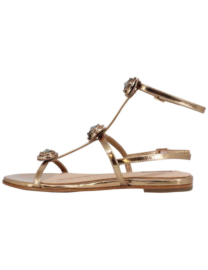 Spatarella Sandali flat slingback donna in pelle bronzo con borchie e punta quadra Lya Nuova