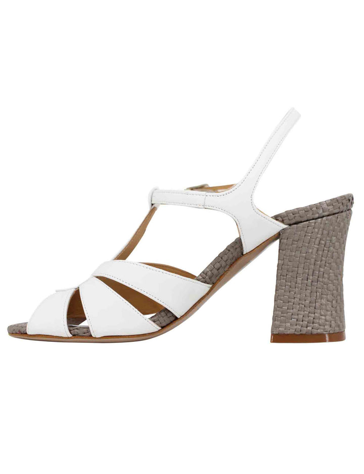Spatarella Sandali slingback donna in pelle bianca con tacco alto Moda