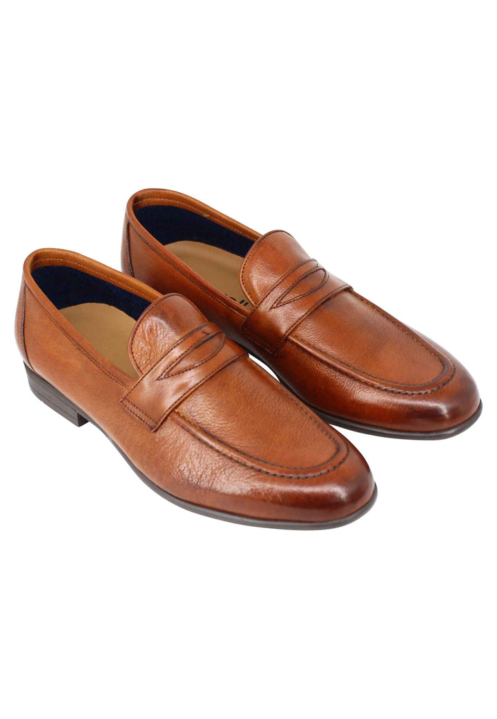 Spatarella Mocassini uomo in pelle cuoio con suola in gomma Offerta speciale