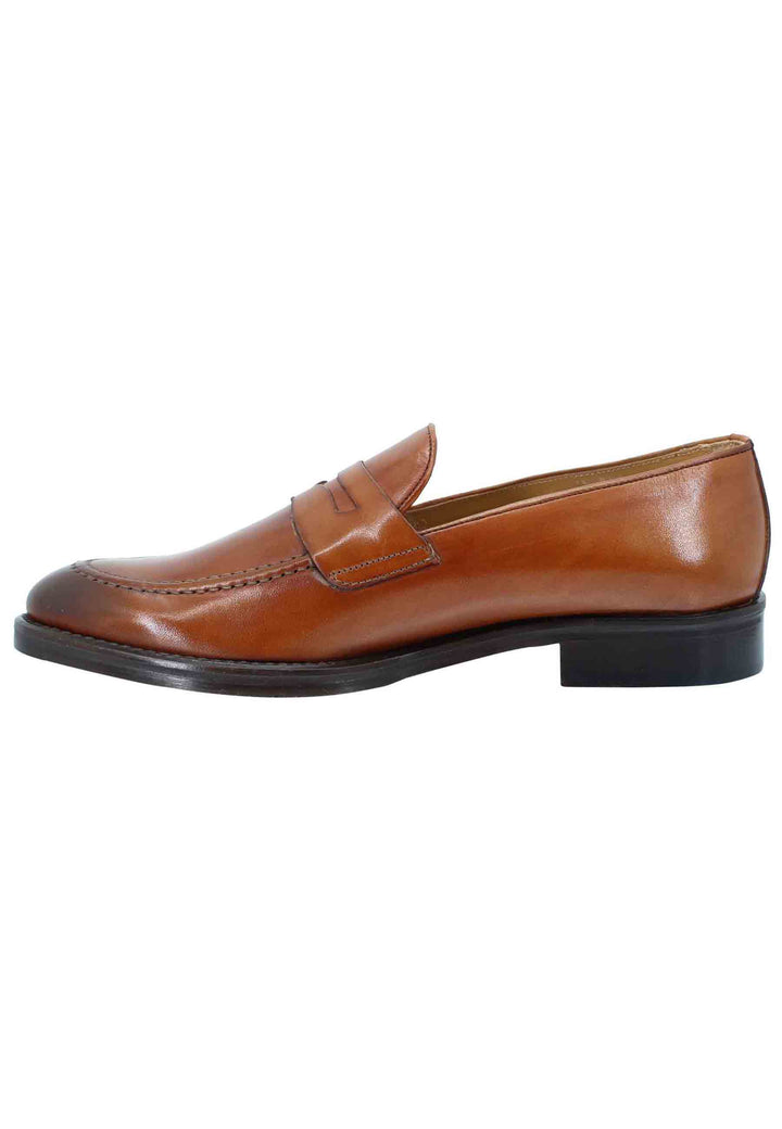 Spatarella Mocassini uomo in pelle cuoio con punta affusolata e suola in cuoio Comprare a buon mercato