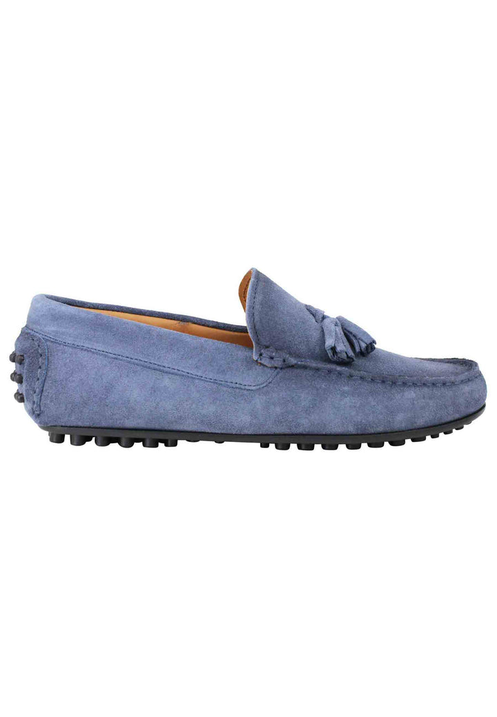 Spatarella Mocassini uomo in camoscio ingrassato blu con suola in gomma Flash Sale