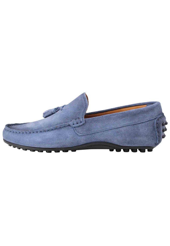 Spatarella Mocassini uomo in camoscio ingrassato blu con suola in gomma Flash Sale