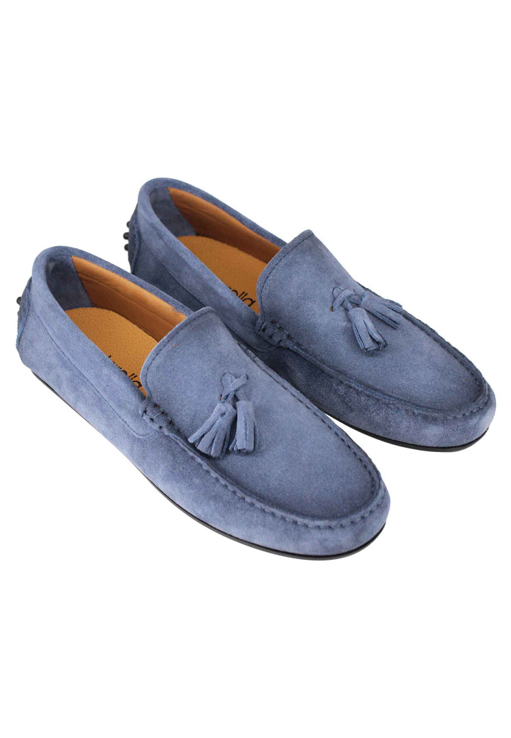 Spatarella Mocassini uomo in camoscio ingrassato blu con suola in gomma Flash Sale